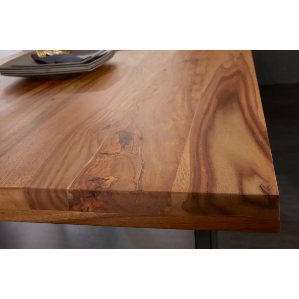 Tavolo da pranzo LODEN 200 cm – Piano in legno massello di sheesham verniciato – Gambe a U in metallo nero