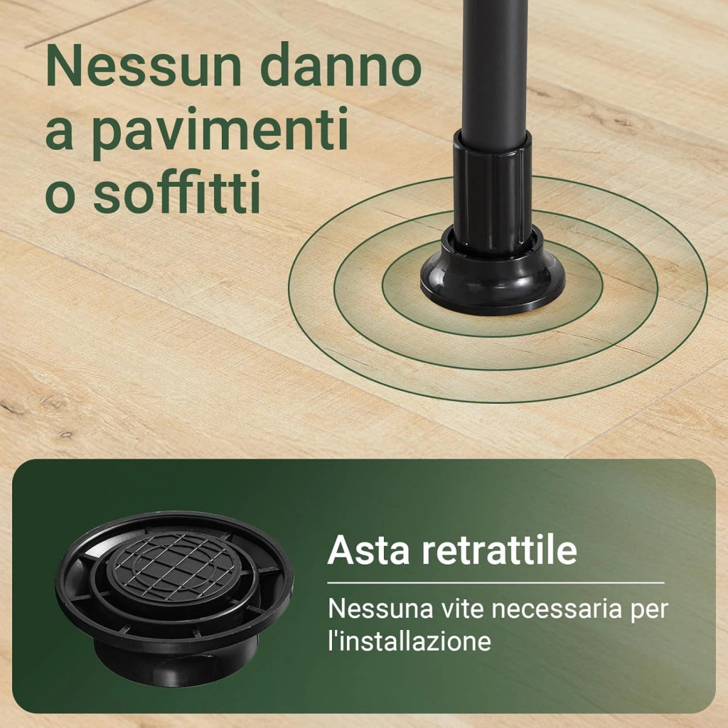 Telescopic Appendiabiti da Terra, Robusto Stand Appendiabiti con Aste e Ripiani, Armadio Aperto Regolabile per Camera da Letto, Porta Abiti Nero KLS04-II-SCH