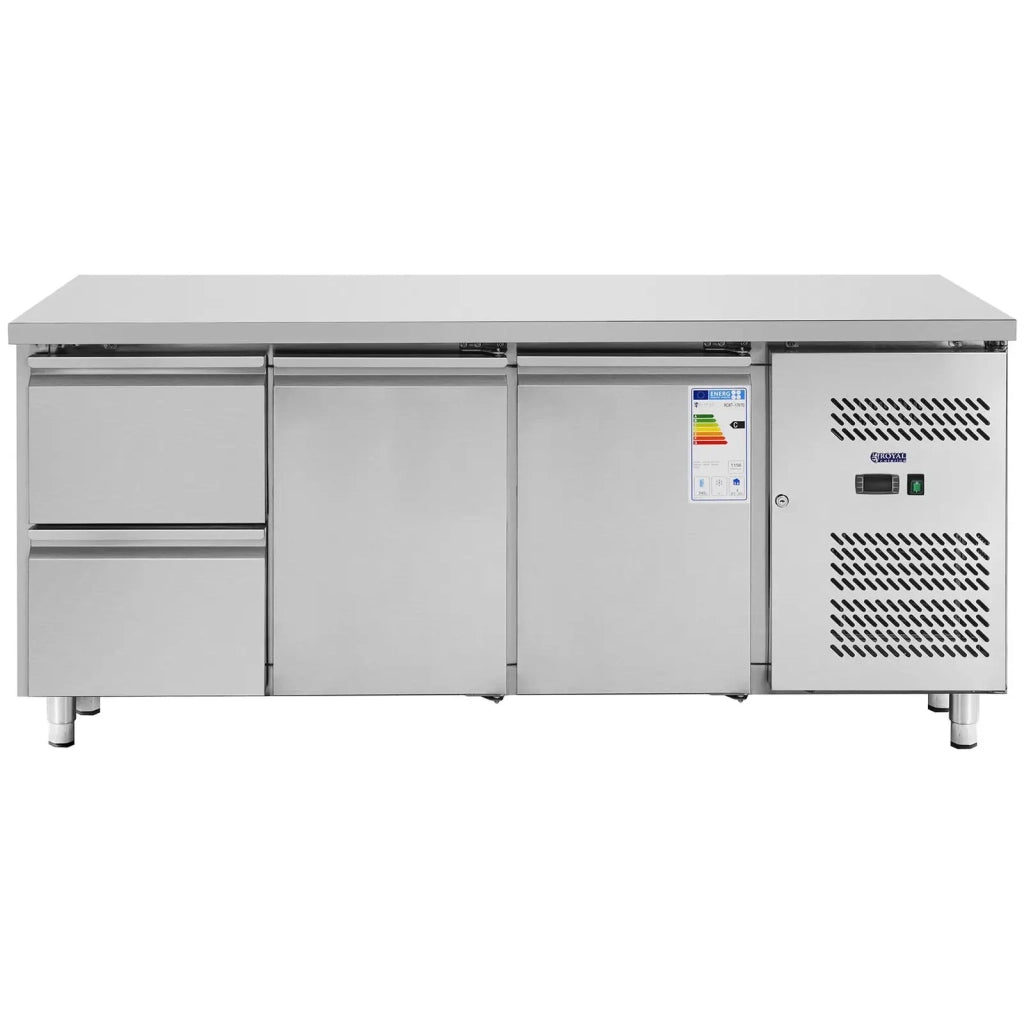 Tavolo refrigerato professionale 417 litri 2 x GN 1/2 + 2 porte 179 x 70 cm acciaio inox 14_0010036