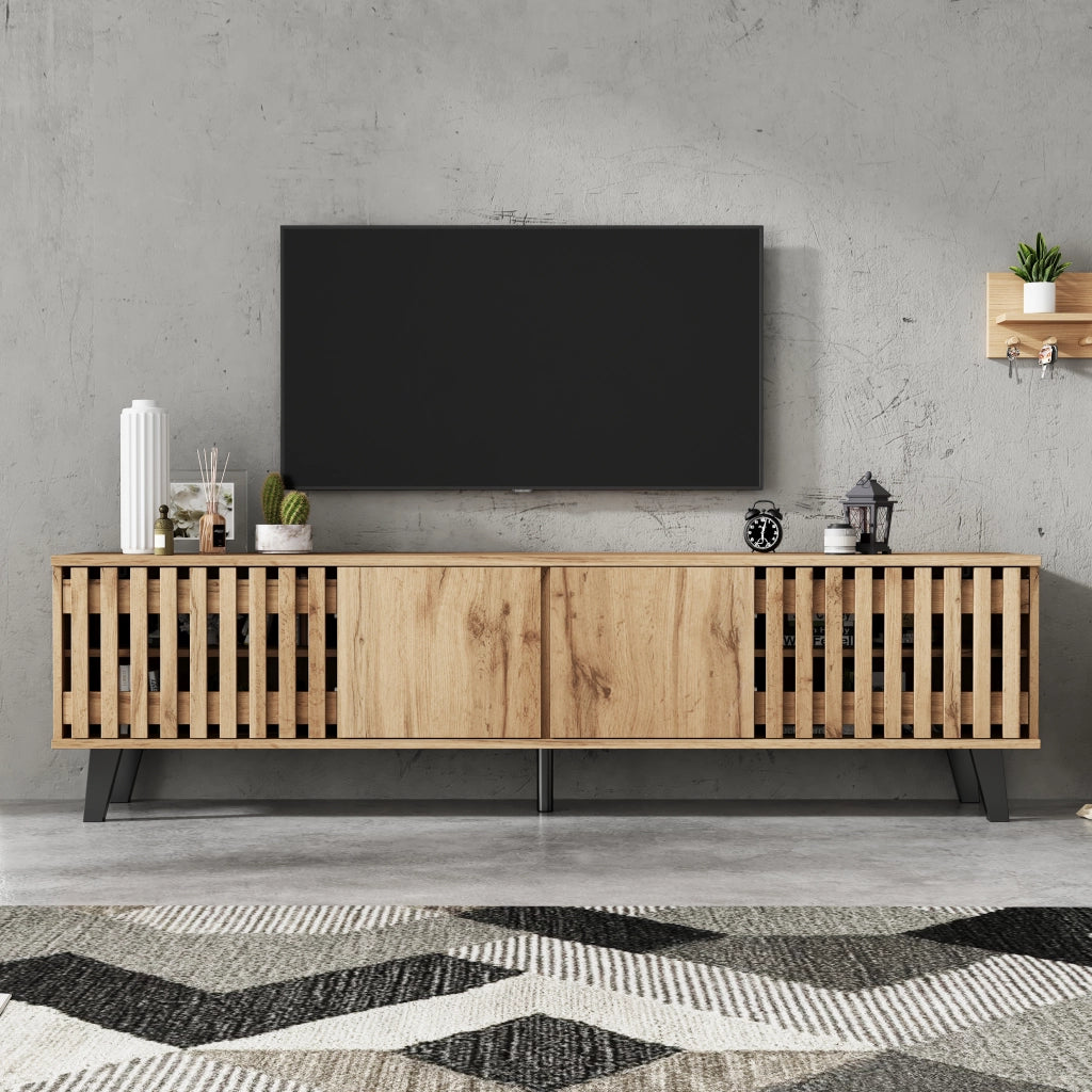 Mobile TV in legno massello - Zephmum- 180x40x55 cm- Originalholzfarbe- 8 scomparti separati