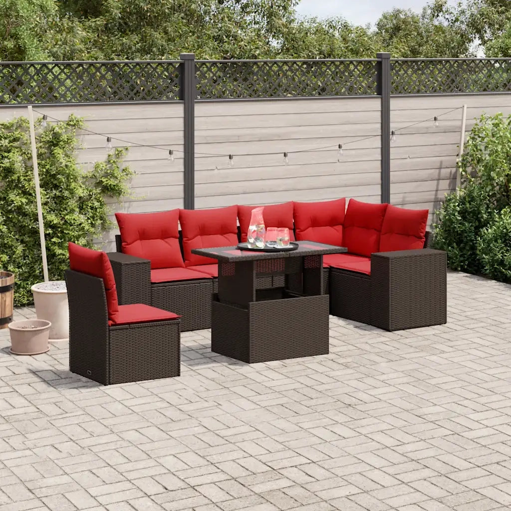 Set Divani da Giardino 7 pz con Cuscini Marrone in Polyrattan 3269204