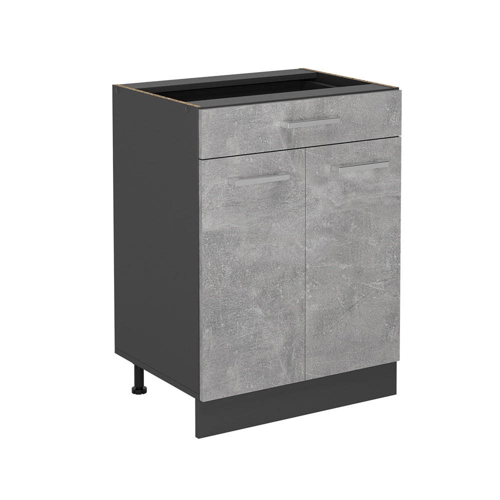 Mobiletto base per cucina R-Line Calcestruzzo/Antracite 60 cm con cassetto, senza piano di lavoro Vicco