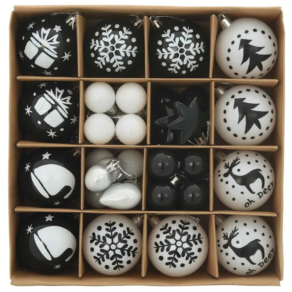 Set di Palle di Natale 40 pz Nero e Bianco Plastica CFW9873874