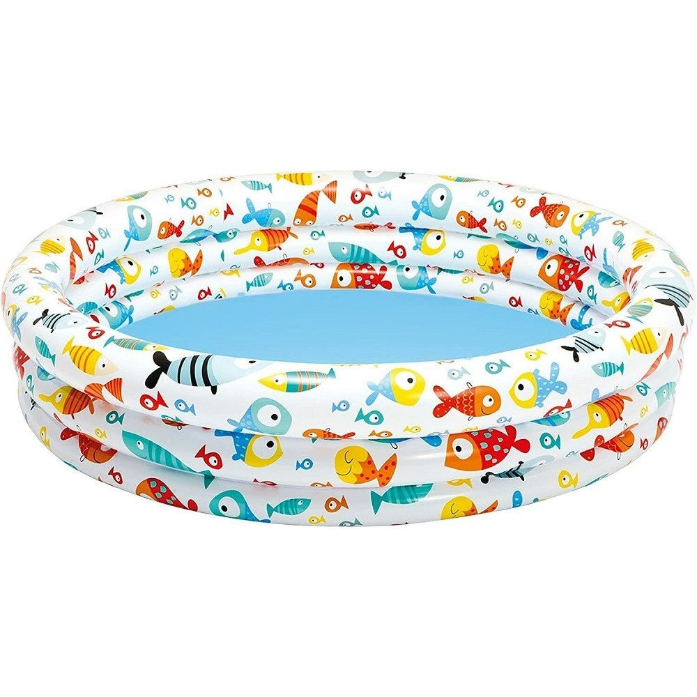Trade Shop - Piscina Gonfiabile 3 Anelli ø132xh.28 Cm Con Animali Marini Estate Bambini 59431 -