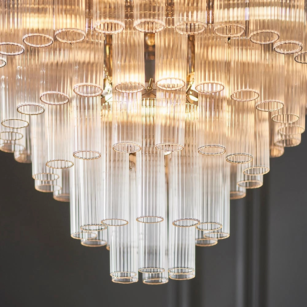 Lampadario Toulouse Endon nichel vetro rigato 12xG9