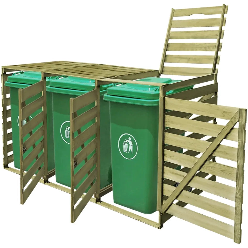 Copribidone per Spazzatura Triplo 240 L in Legno Impregnato 42271