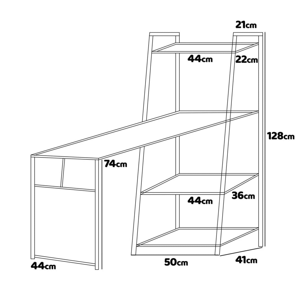 Bimyo - Scrivania pieghevole con libreria salvaspazio 50x41xH128 cm in stile industrial bleach