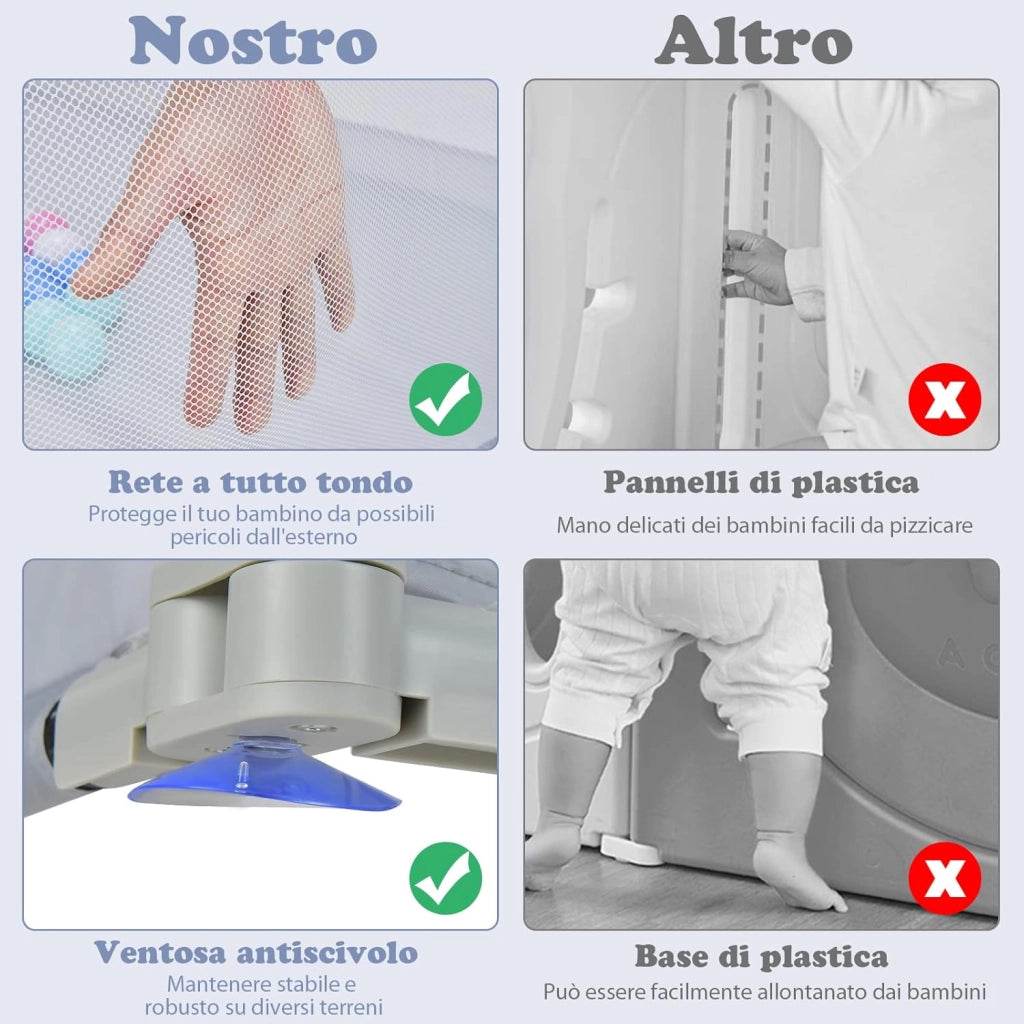 Recinto per Bambini, Box Pieghevole per Bambini con Rete Traspirante, Centro Attività per Neonati con 50 Palline, Box Giochi per Bambino 0-3 Anni (Grigio, ‎124 x 124 cm)