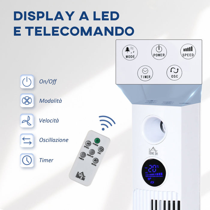 Ventilatore a Torre 45W a 3 Modalità e 3 Velocità con Timer da 12h 31.5x31.5x96 cm in ABS Bianco