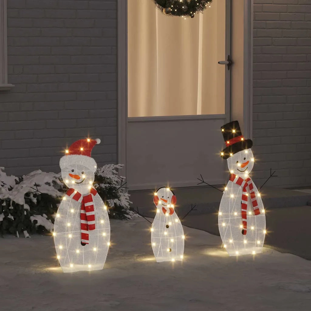 Familia di Pupazzi di Neve Illuminati 3 pcs Bianco caldo