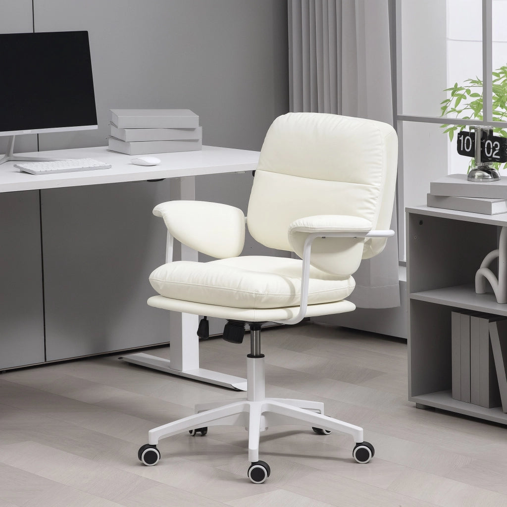 Sedia da ufficio con schienale regolabile, cuscino morbido e rivestimento similpelle ¨C zephmum ¨C bianco