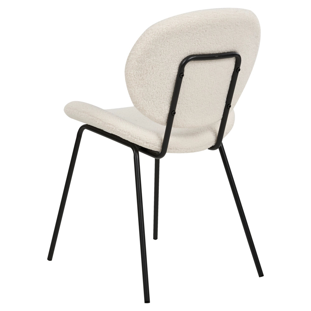 Set di 2 sedie da pranzo Bianche con gambe senza braccioli Bouclè PU Gambe in ferro nero Design contemporaneo e retrò Sedute per la sala da pranzo