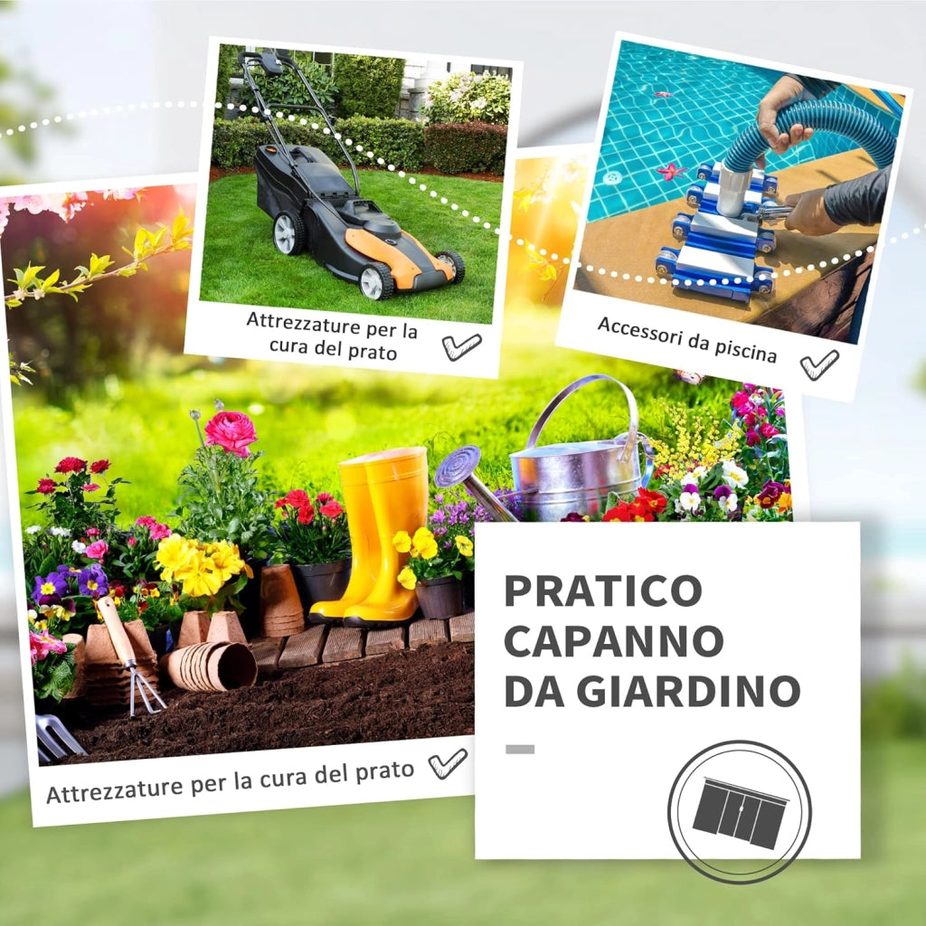 Casetta da Giardino in Acciaio con Tetto Inclinato, Doppia Porta Scorrevole e Prese d'Aria, 213x130x173 cm, Verde