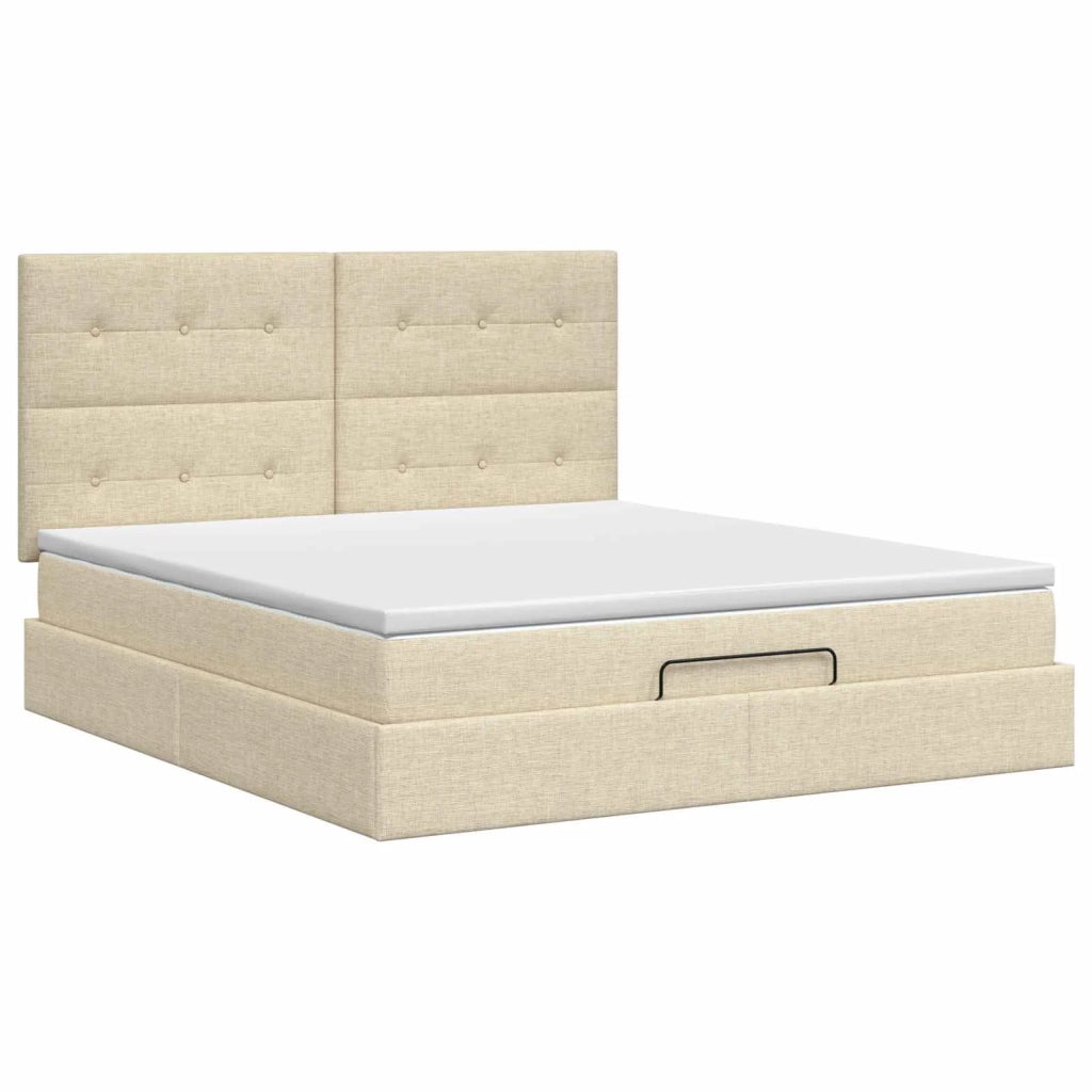 Letto ottomano con materasso Crema 140 x 200 cm Tessuto 3457499