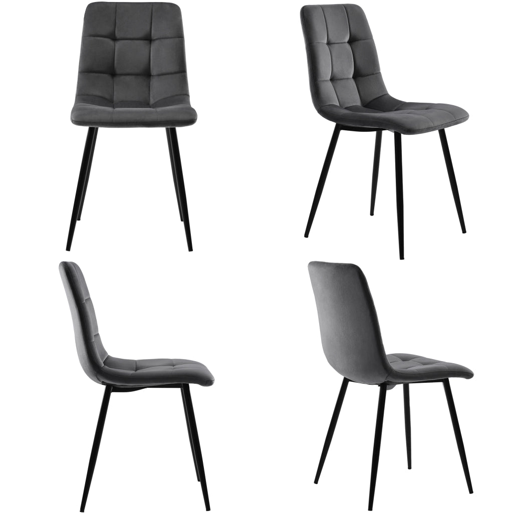Tavolo da pranzo per 4 persone con 4 sedie, in MDF e velluto, grigio, per soggiorno e cucina, 120 × 70 cm
