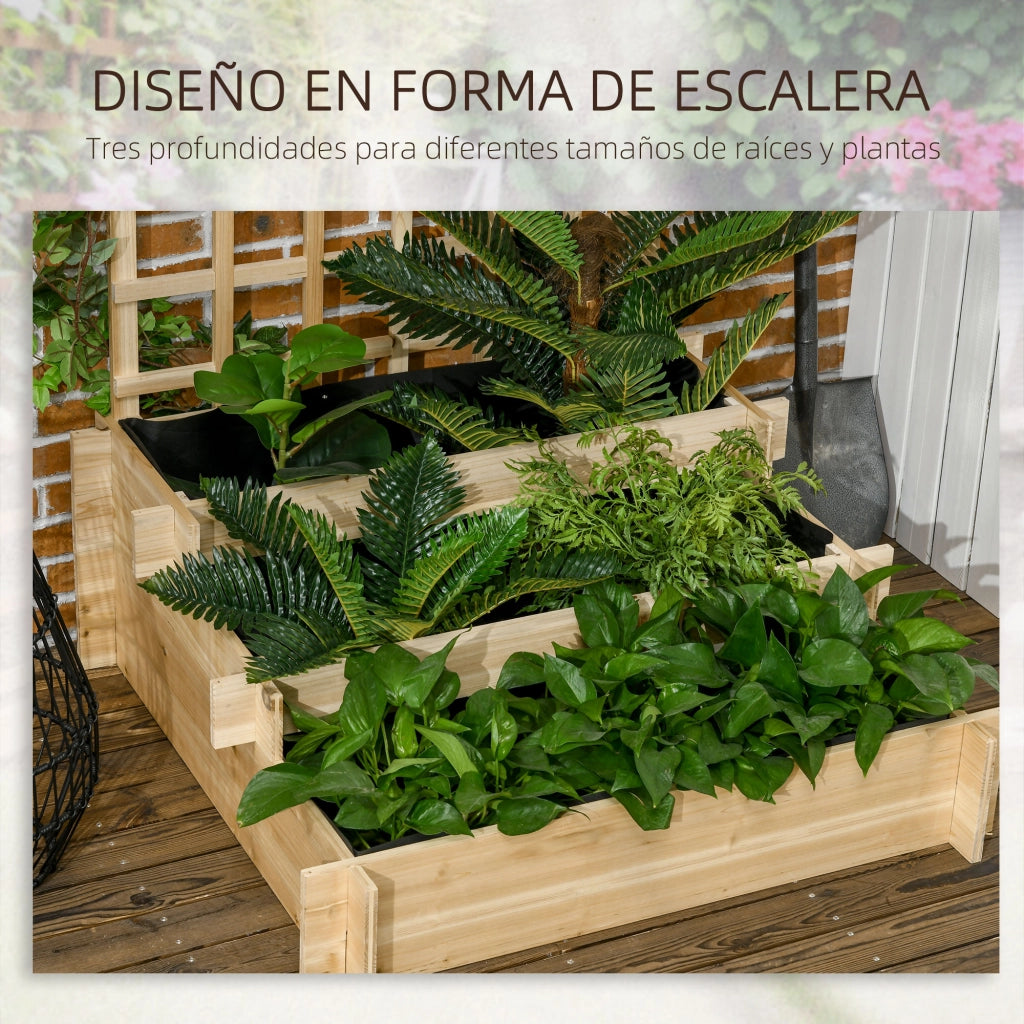 Fioriera a 3 Livelli con Griglia e Tessuto Non Tessuto per Orto ¨C Minimal ¨C 95x95x110 cm Natural