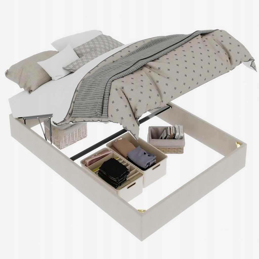 Letto minimalista 140x200 beige - Xylo - Velluto olandese sistema pneumatico