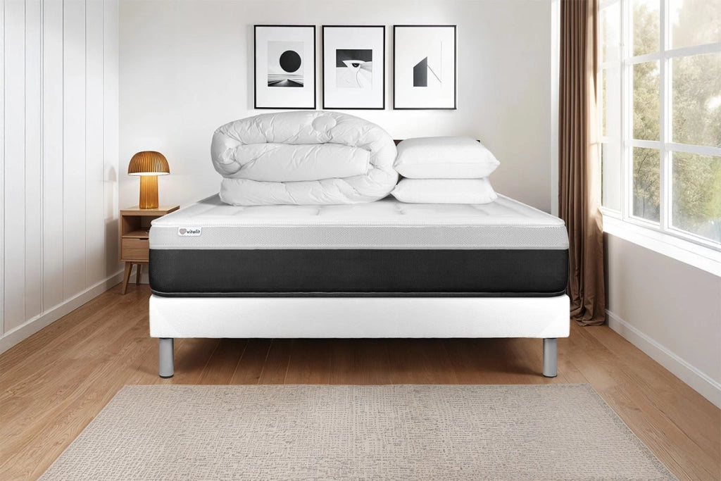 Pacchetto letto completo - Materasso 200x200cm + Box spring con doghe (kit) + 2 cuscini + Piumino - Vital Form