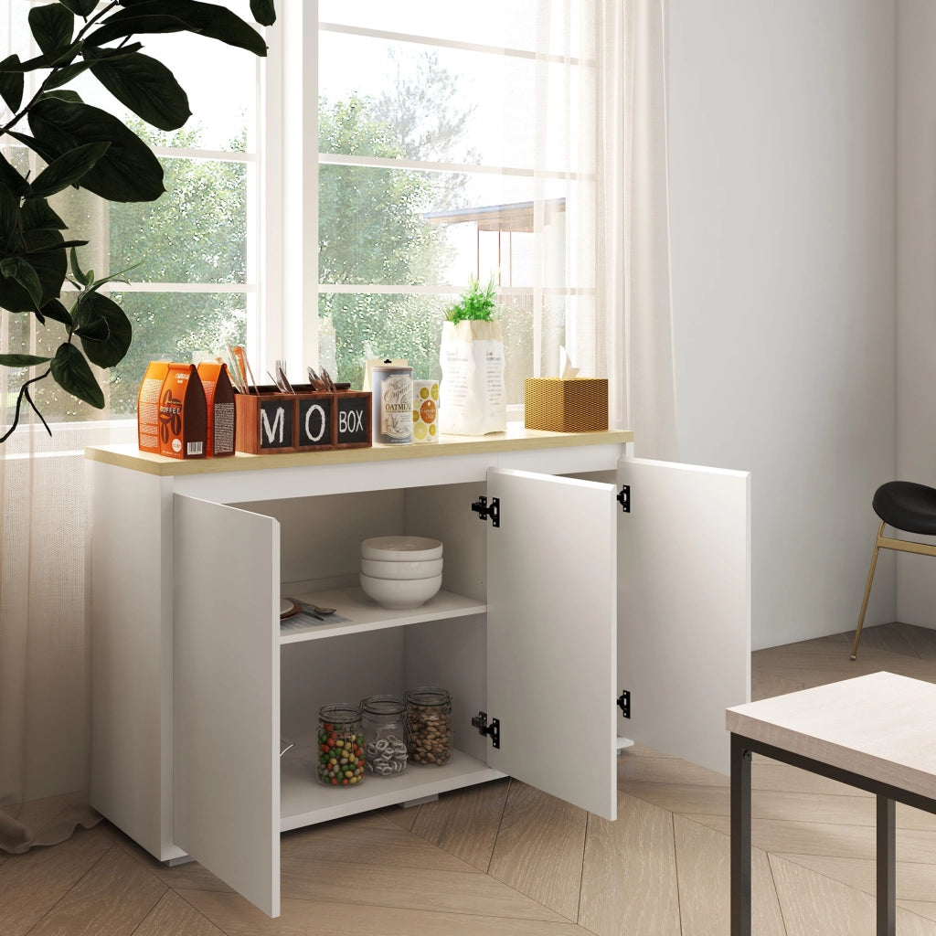 Credenza Bianca per Ingresso con 3 Ante e Ripiani Regolabili ¨C zephmum ¨C 120x37x75 cm