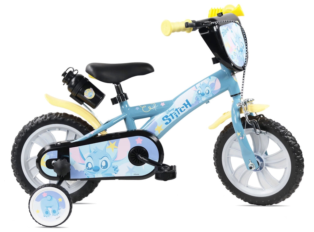 Bicicletta per Bambini 12" Disney Stitch Freno Caliper e Stabilizzatori in Acciaio Hi-Ten Azzurro