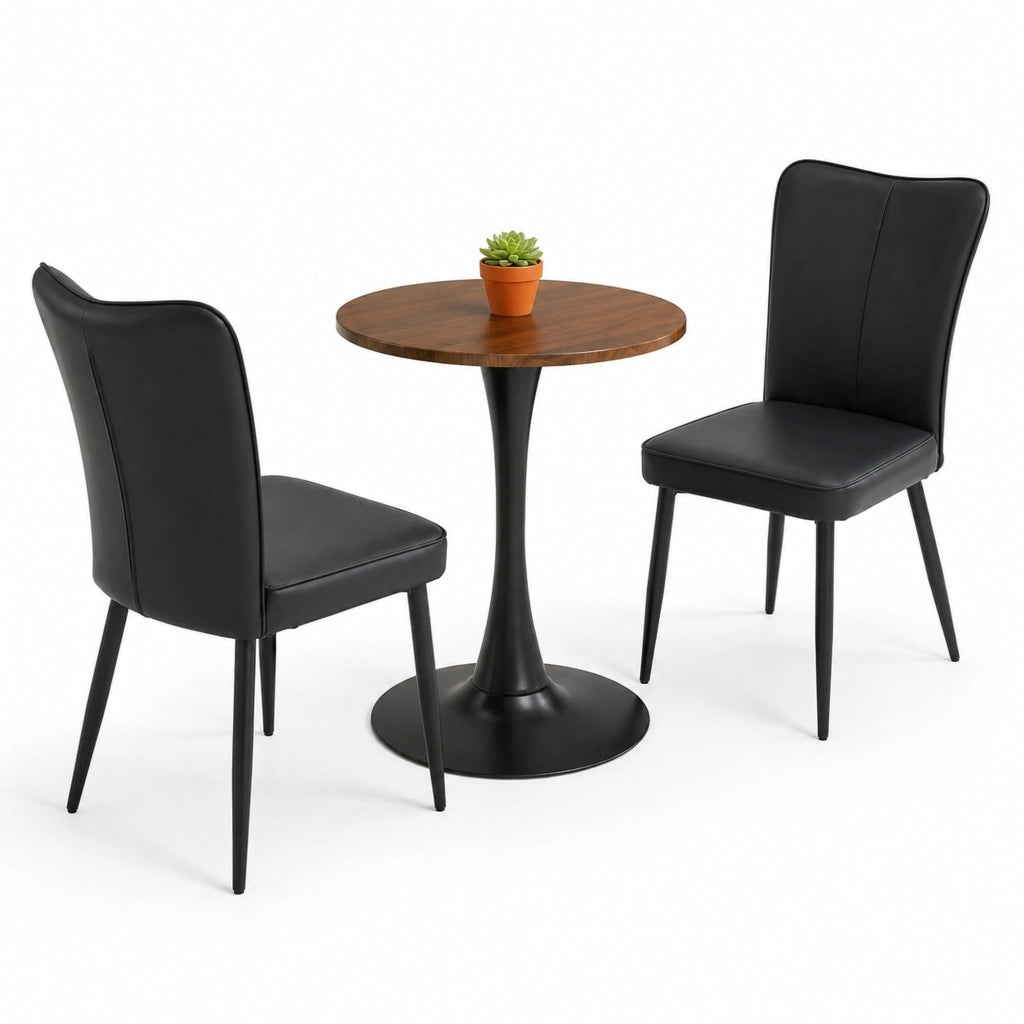 Set tavolo e 2 sedie, tavolo rotondo Ø60 cm, nero e noce