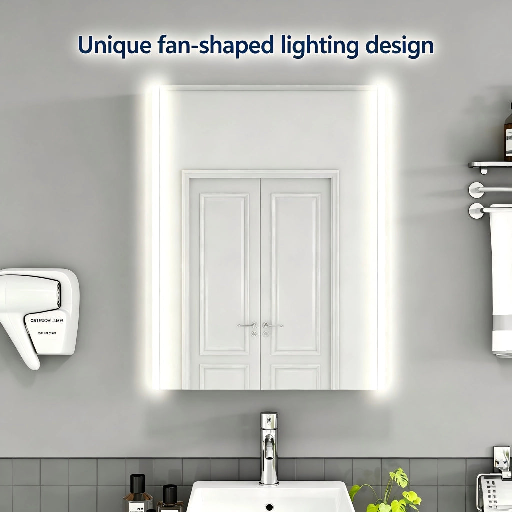 Mobile con specchio con 1 anta, LED e presa francese - per bagno - bianco