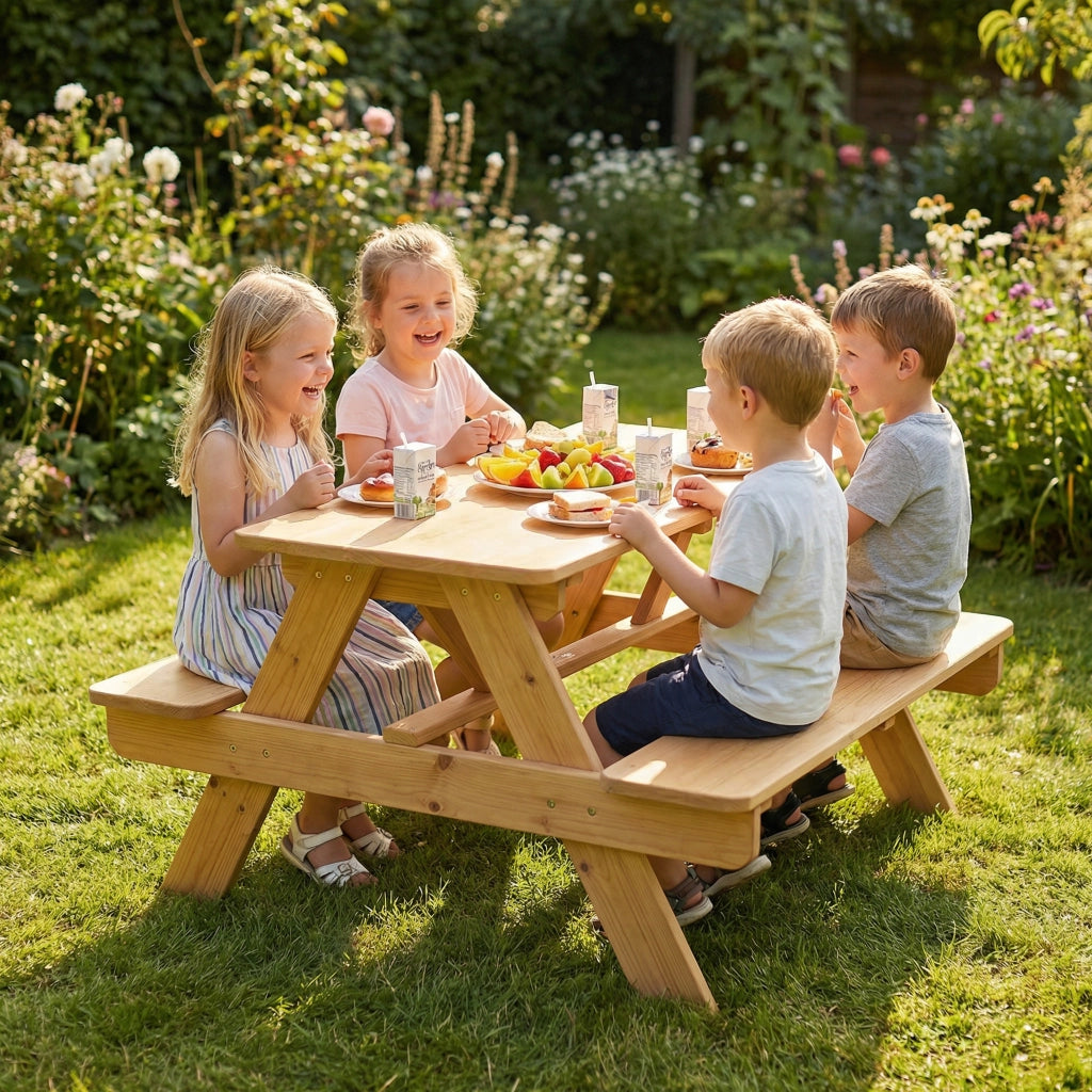Set tavolo e panche da giardino bambini ¨C zephmum ¨C legno massello naturale
