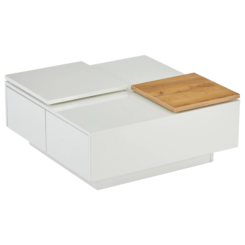 Tavolino da Caff¨¨ Quadrato ¨C Xylo ¨C Bianco Lucido, Piano Scorrevole, 75x75x33,5cm