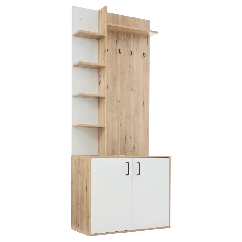 Scarpiera Appendiabiti con Ripiani e Ganci ¨C MINIMAL ¨C Legno/Bianco, 75x33x180 cm