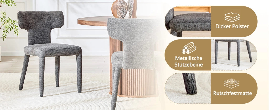 SEDIA Imbottita in Tessuto Grigio Set da 2 pezzi 80,7 cm