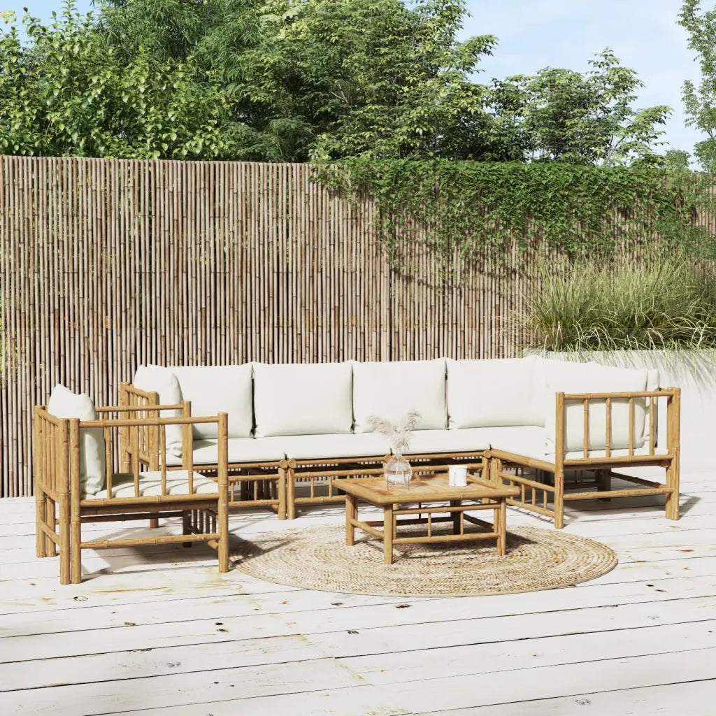 Set Salotto da Giardino 7pz con Cuscini Bianco Crema in BambÃ¹cod mxl 104258