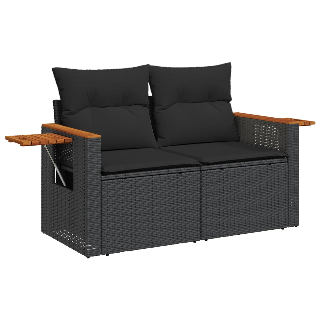 Set Divano Giardino 9 Pezzi con Cuscini Polyrattan Nero Acacia