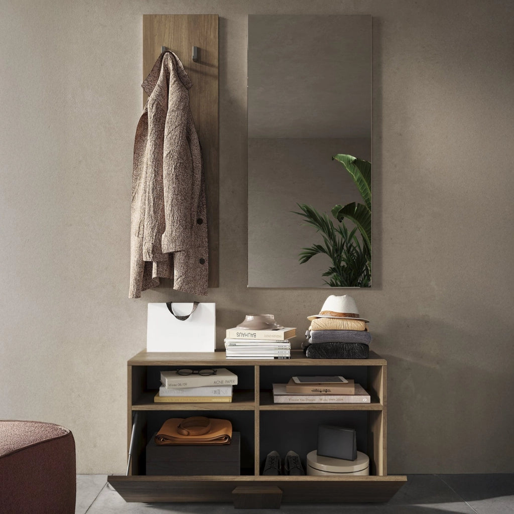 Muros, Mobile da Ingresso Specchio Incluso, 91x36x165h cm Marrone Rovere