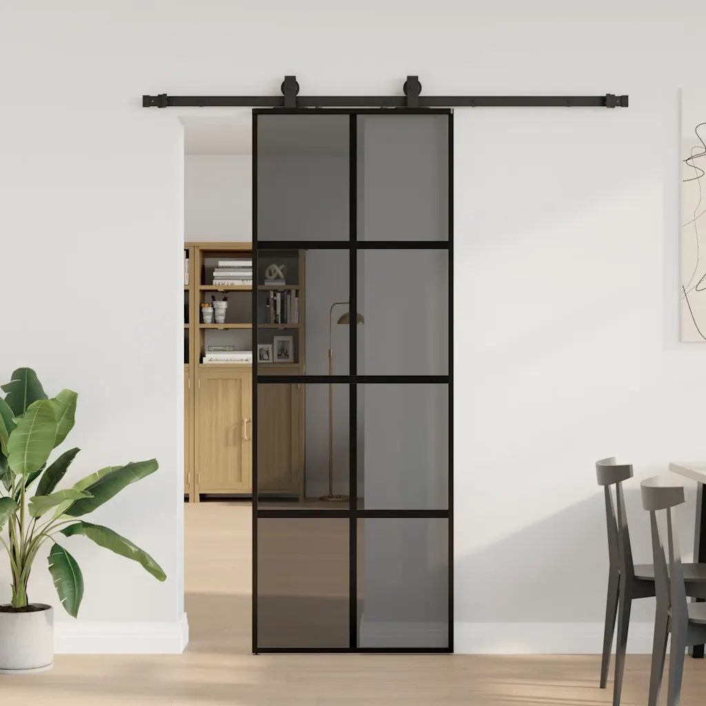 Porta Scorrevole Set Ferramenta Nera 76x205 cm Vetro Temperato