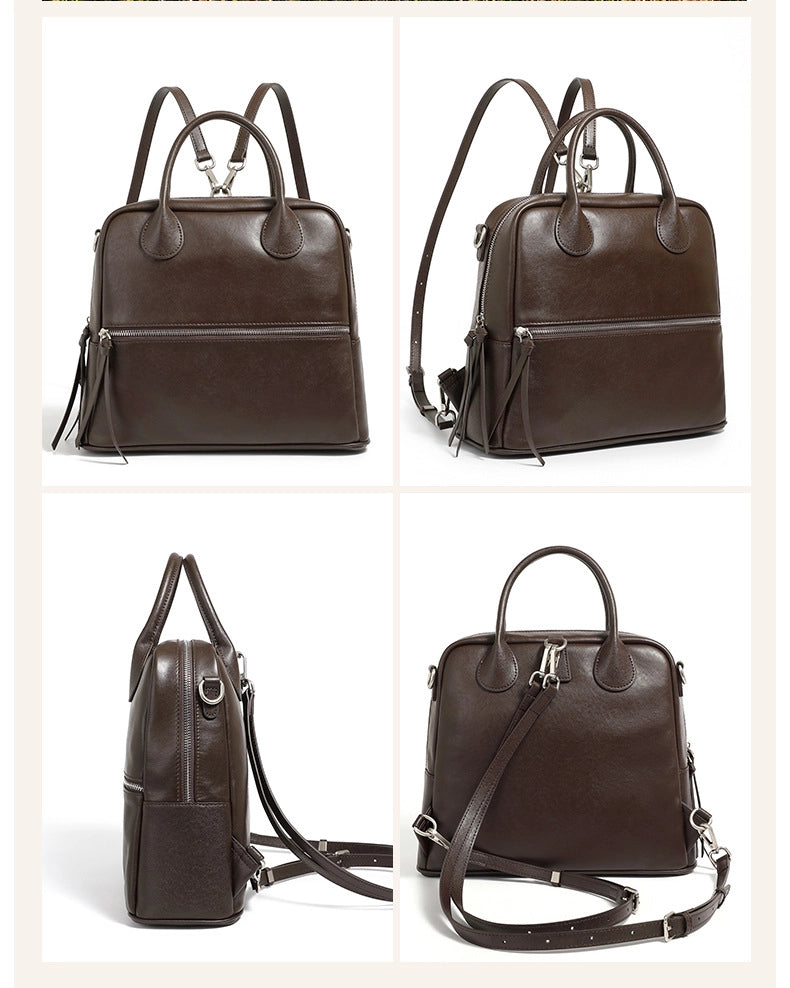 Borsa a tracolla da donna in vera pelle, modello tote o hobo, marrone.
