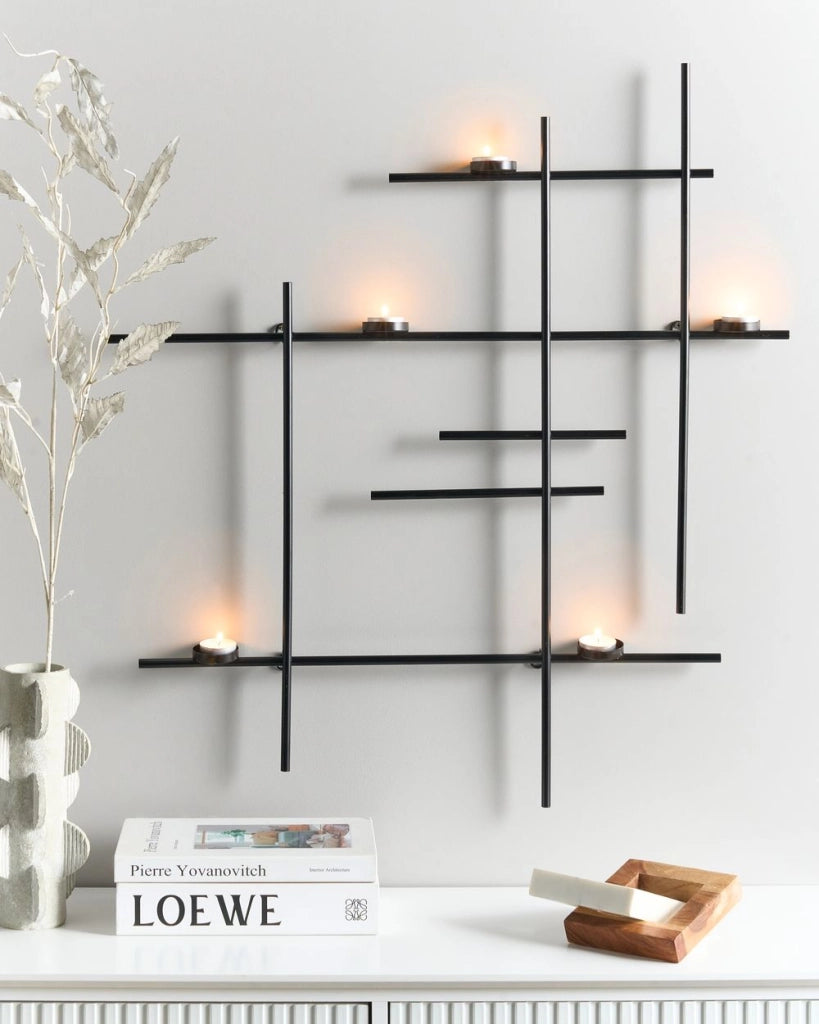 Portacandele da parete in metallo nero 60 cm Moderna decorazione centrotavola