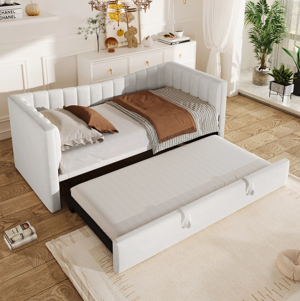 Divano letto 215x196.5x75 cm con letto estraibile; facile da pulire; velluto; bianco