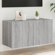 Mobile TV a Parete con Luci LED-Mobile TV a Muro Grigio Sonoma 80x35x41 cm
