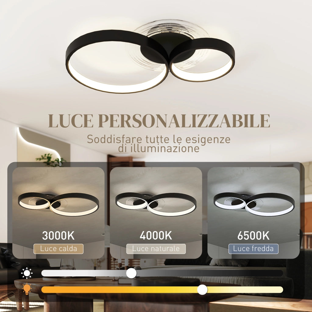 Plafoniera LED Moderna a 3 Anelli 59x8x7,4 cm Potenza 40W in Alluminio e Acrilico Nero