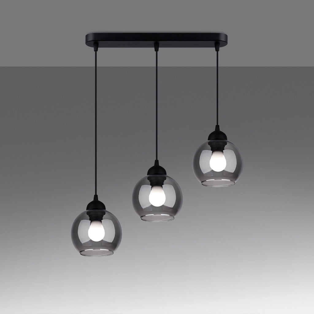 Lampada a sospensione a LED ALINO in acciaio nero a 3 luci, design moderno e minimalista
