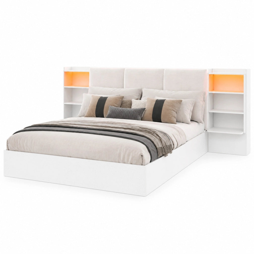 Letto matrimoniale 180x200 cm con LED e vano contenitore