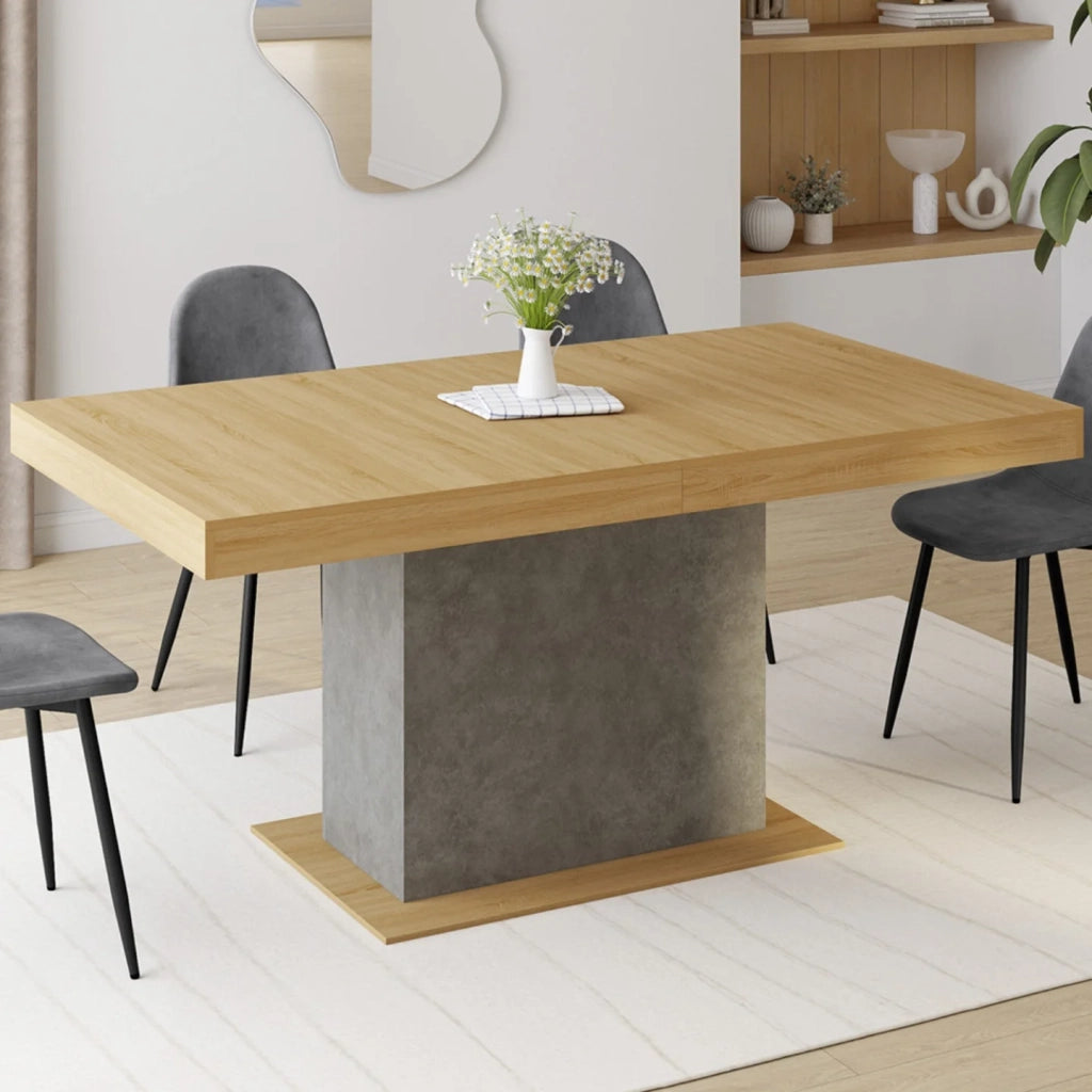 IDMarket - Tavolo da pranzo rettangolare allungabile EDEN 6-10 persone effetto legno e cemento 160-200 cm