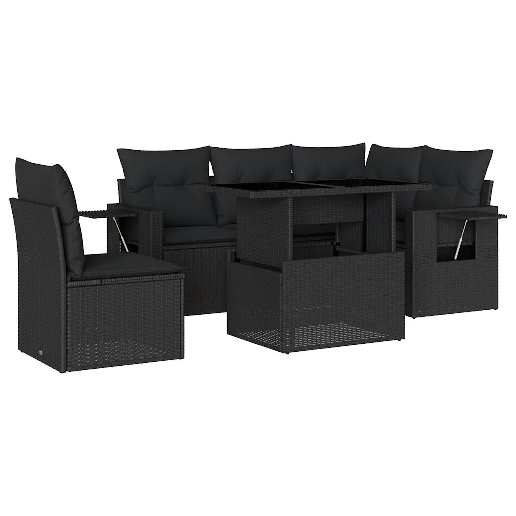 Set Divano da Giardino 6 pz con Cuscini Nero in Polyrattan 3267905