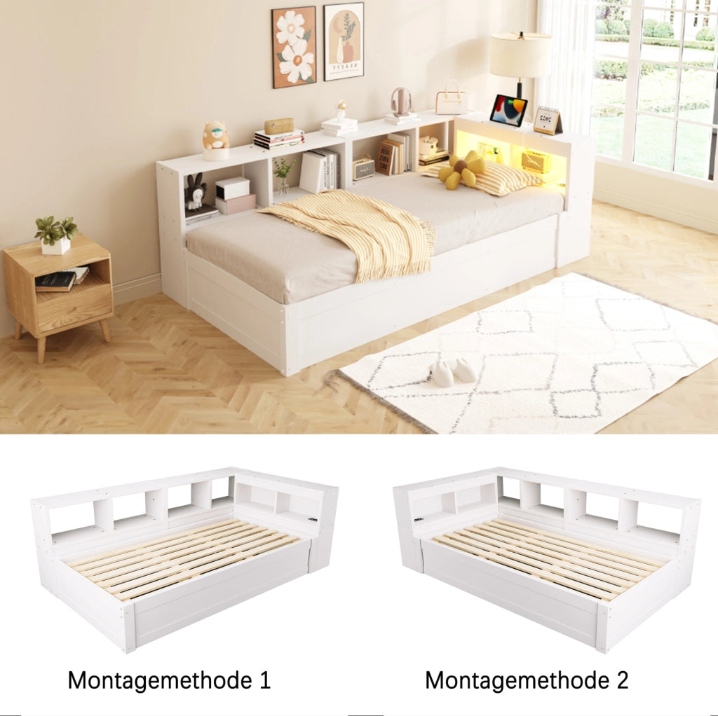 Letto singolo multifunzione 90x200 cm con LED e vano contenitore