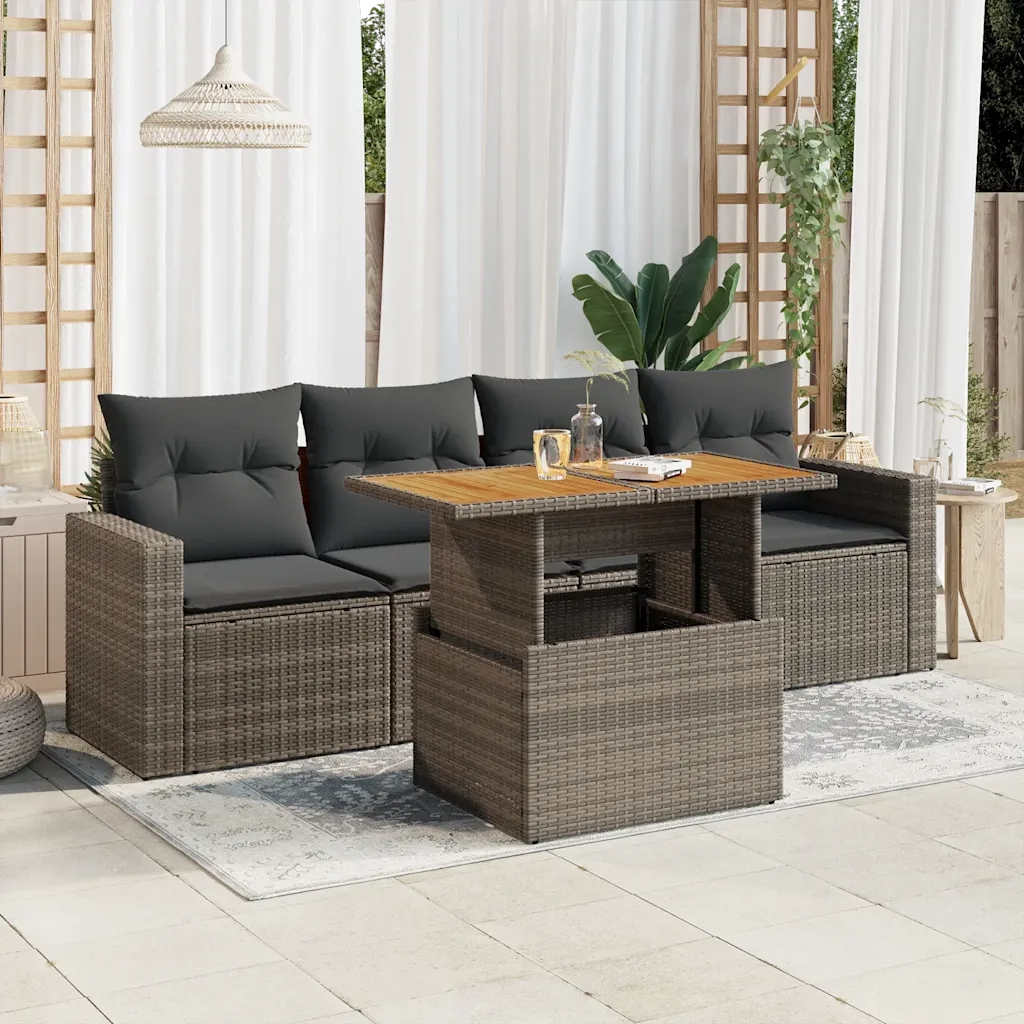 Set Divano da Giardino 5 pz con Cuscini Grigio in Polyrattan 3326986