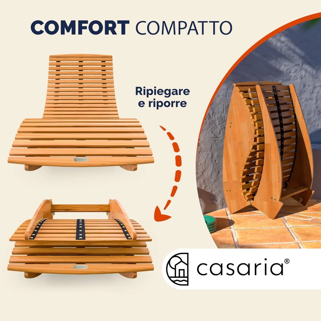 ® Sdraio a Dondolo JAVA Pieghevole 155x60x93 Portata 160 kg Legno Acacia Certificato FSC® Lettino Sauna Piscina