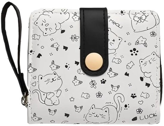 Portafoglio per gatti - Miniatura - Portamonete per donne con chiusura a righello - Supporto per biglietto in pelle PU - Dimensioni 12 x 9,5 x 3 cm - 5 slot per biglietti - Leggero e pratico