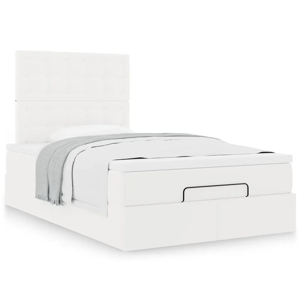 Struttura Letto Pouf con Materasso Bianco 120x190 cm Similpelle 3312992