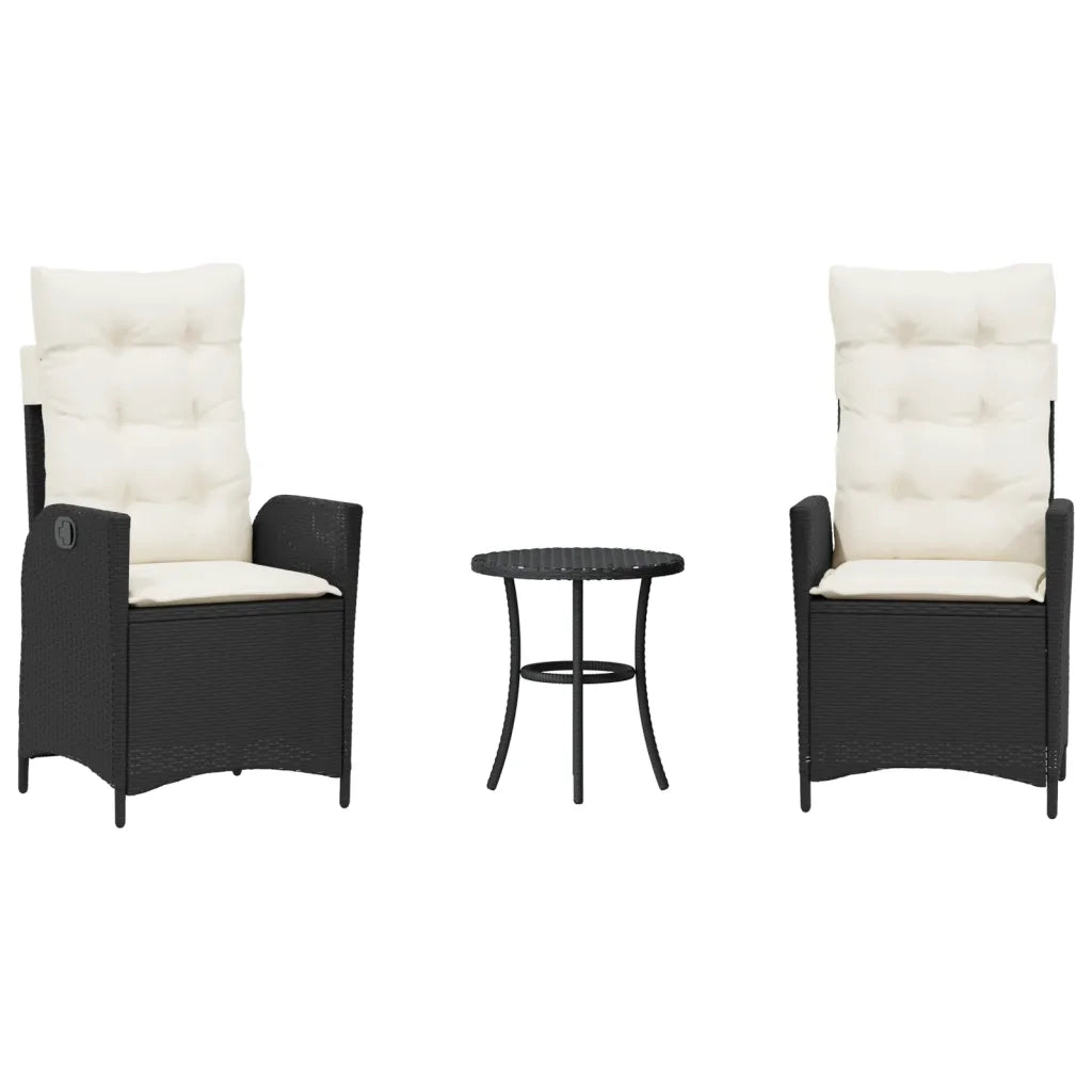 Set da Bistr¨° 3 pz | Set Salotto da Giardino con Cuscini Nero in Polyrattan