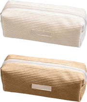 Penne e tinte in tessuto corduroy - grande capacità di stoccaggio - impermeabile - tela - astuccio per strumenti da disegno - per ragazzi e adulti - bianco crema abricot.